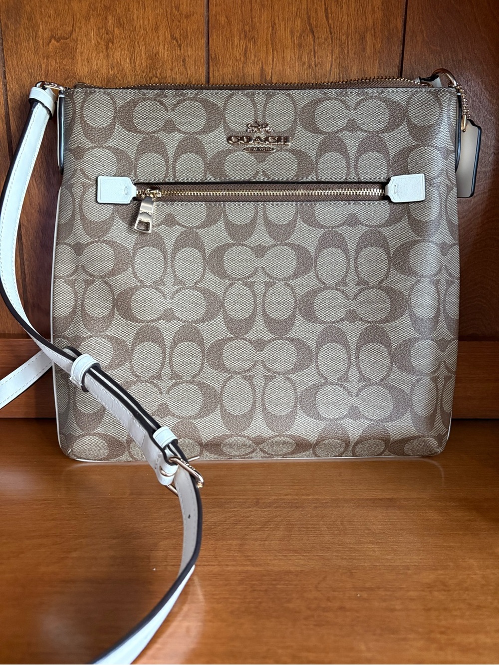 Coach Crossbody Bag in Khaki and Chalk with Signature Logo